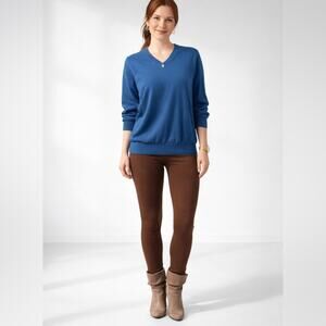 L.L.Bean Blue Cotton V-Neck Sweater Women’s Small Lightweight Classic Pullover